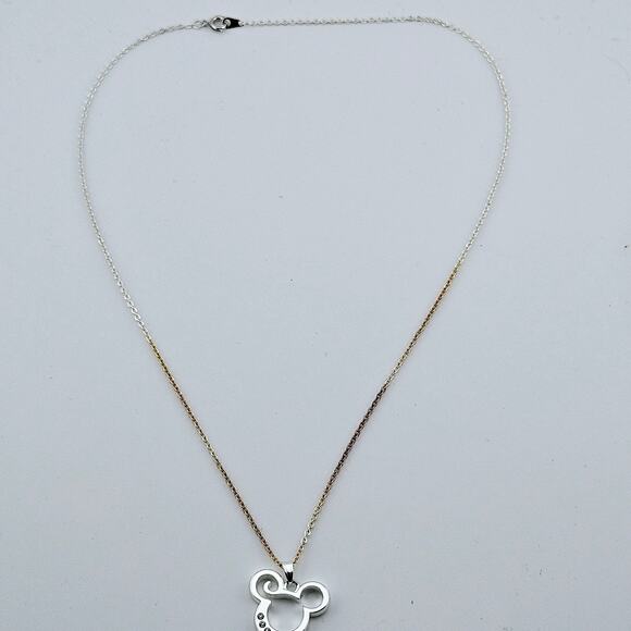 Disney Rhinestone Mickey Ears Charm Pendant Necklace On Silver Tone Chain - Picture 6 of 6